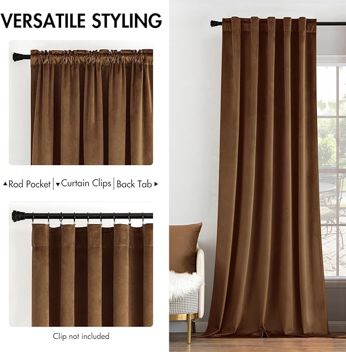 MIULEE Velvet Curtains 52x84 inches 2 Panels Brown Blackout Curtains | Luxury - Image 2