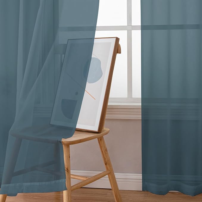 Dusty Blue Sheer Curtains 90 Inches Long 2 Panels Set - Image 7