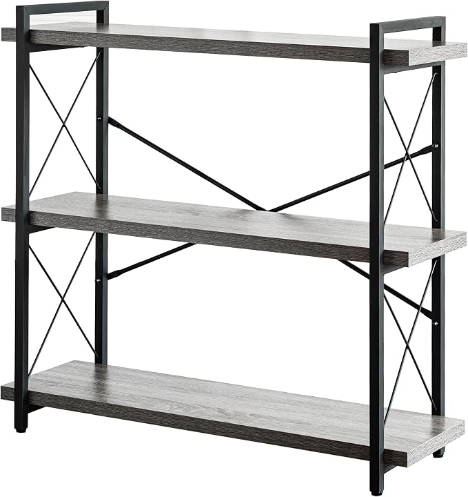 HCHQHS Bookshelf, 3-Tier Industrial Bookcase, Rustic Open Book Shelf, by HCHQHS