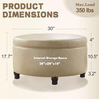 30-Inch Round Storage Ottoman, Modern Ottoman Coffee Table - Image 2