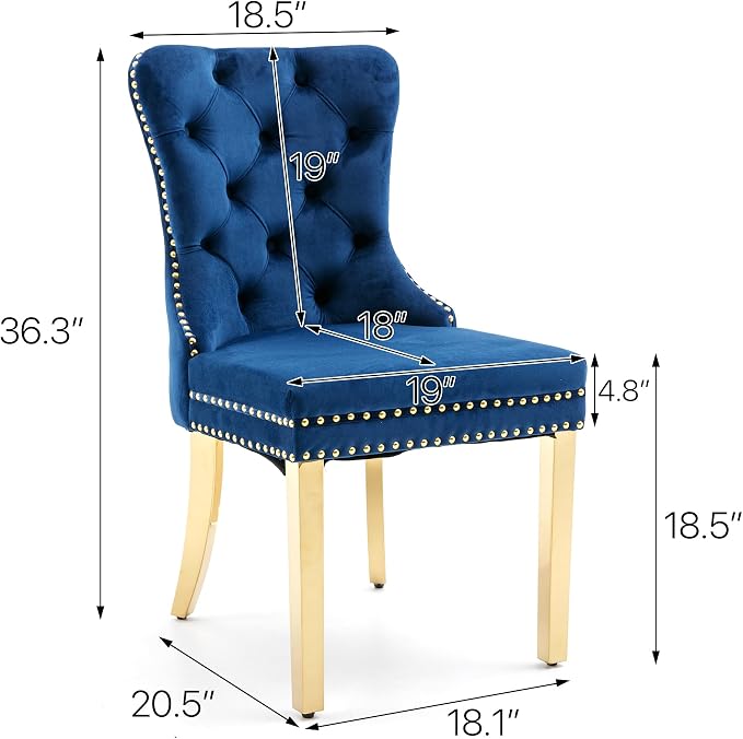 KCC Velvet Dining Chairs Set of 2, Upholstered High-end Tufted Dining Chair - Image 2