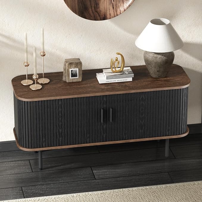 47''W Black Cabinet with Storage, Media Console, Tambour TV Stand, Television - Image 4