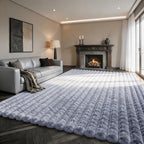 Blue Grey Rabbit Striped Plush Rug 8'x10', Fluffy Shaggy Area Rug by CHOVY