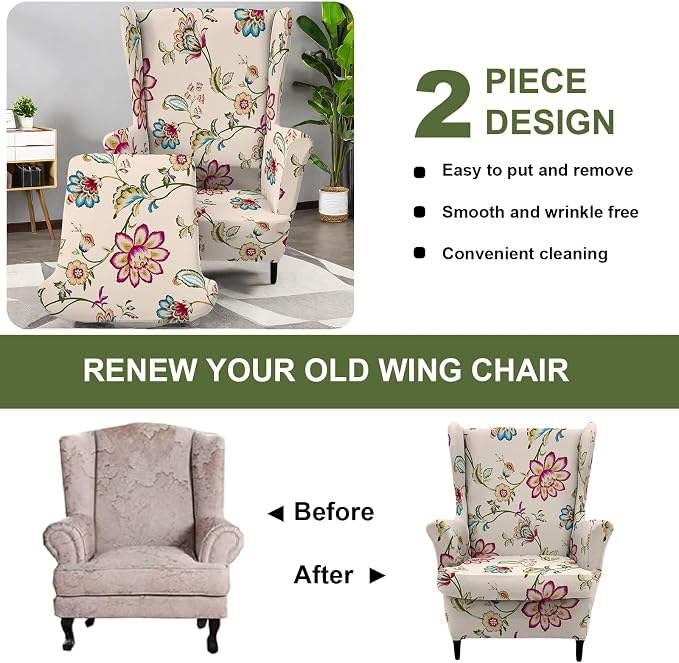 HAOYONG Wing Chair Slipcovers Printed Wingback Chair Covers 2 Pieces Wingback - Image 7