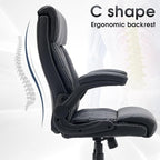 High Back Office Chair with Flip-up Armrests, Leather Comfy Desk Chair with - Image 5
