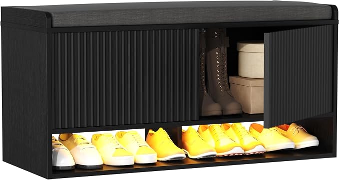 HOMEFORT 39.4" Fluted Shoe Storage Bench, Entryway Bench - Image 9