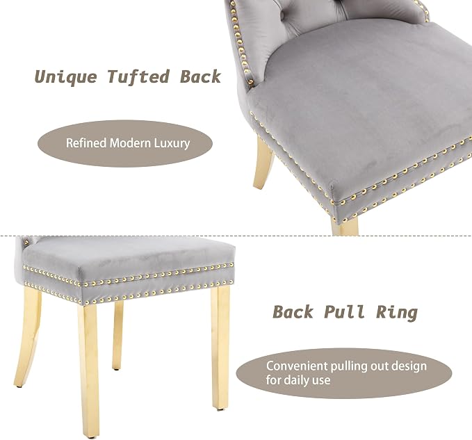 KCC Velvet Dining Chairs Set of 4, Upholstered High-end Tufted Dining Chair - Image 6