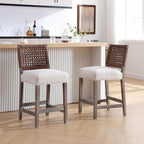 27-Inch Midcentury Modern Counter Stools, Wooden Wicker Stool Chairs - Image 3