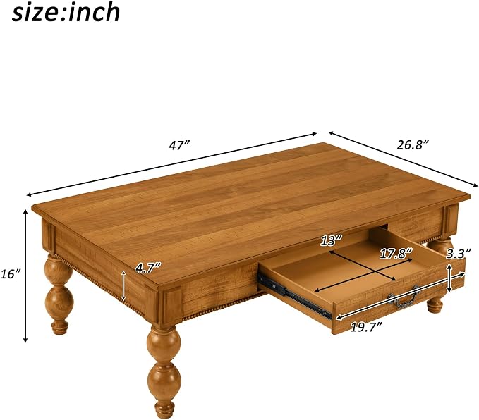 Retro Wooden Coffee Table 47’’ Vintage Cocktail Center Table - Image 2