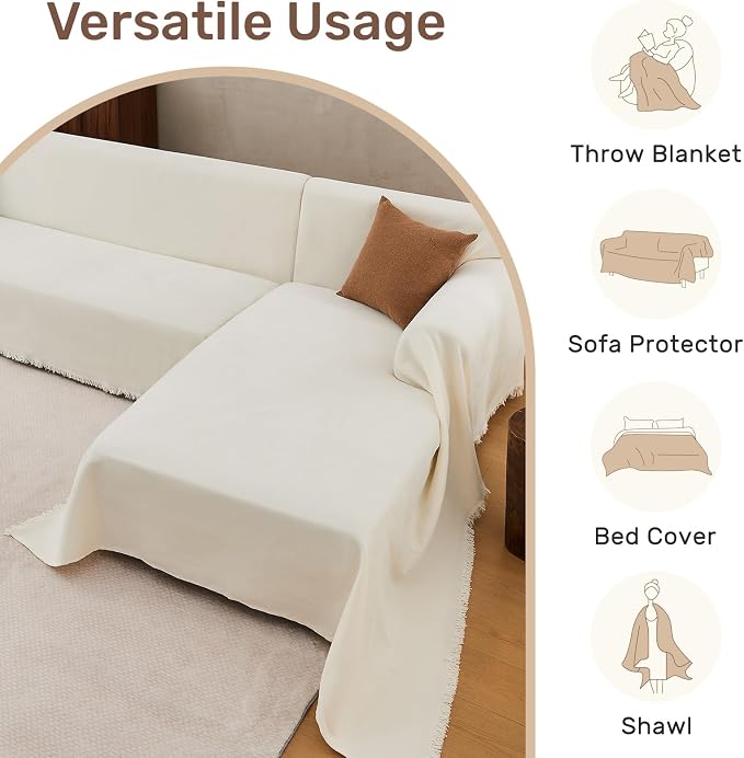 2 Pieces Sectional Couch Covers L Shaped Cover L Cream White | Thick Washable - Image 6