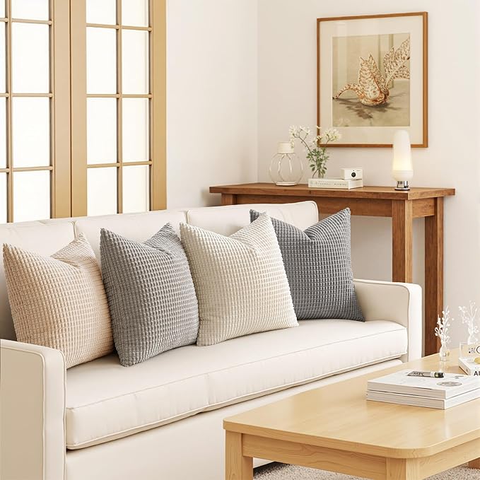 MIULEE Boho Farmhouse Decorative Pillow Covers 18x18 Inch Set of 4 Rustic - Image 3