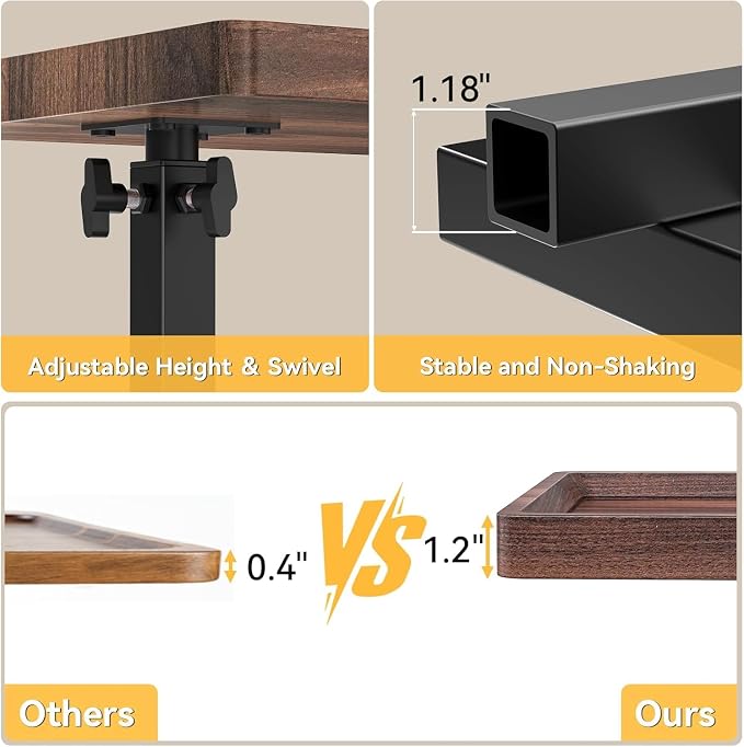 C Table End Table Adjustable Height, 360°Swivel TV Tray Table - Image 6