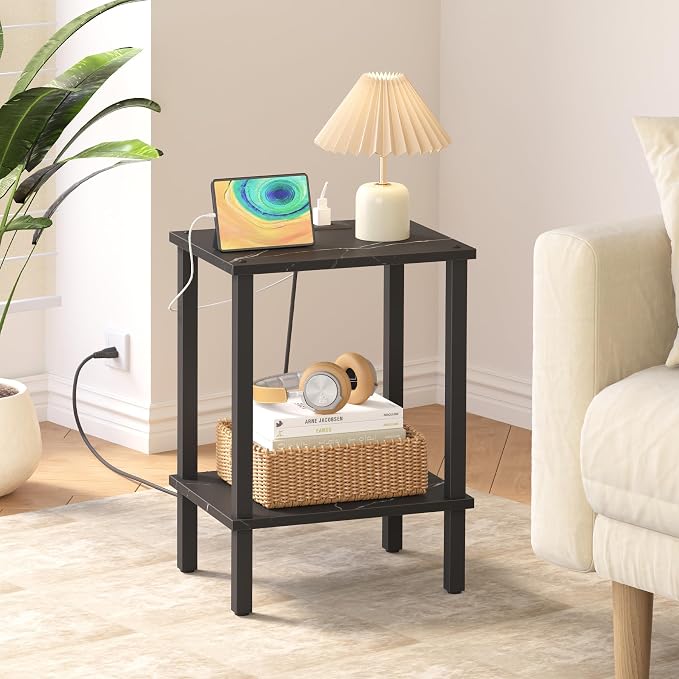 TUTOTAK End Table with Charging Station, Small Side Table, Nightstand Bedside - Image 4