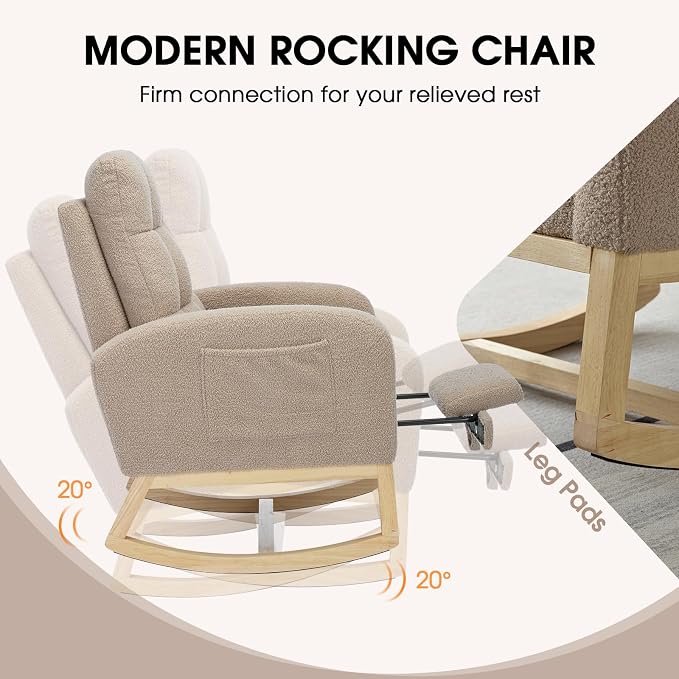 NIOIIKIT Modern Nursery Rocking Chair, Teddy Upholstered Rocking Chair - Image 5