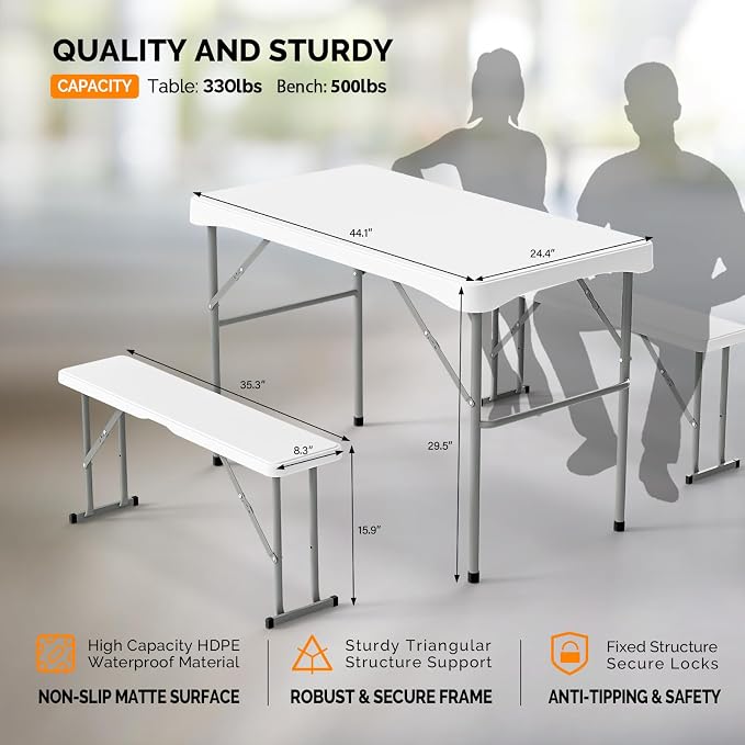 VINGLI Picnic Table Set with 2 Benches, 6 Feet Camping Table Chair Set - Image 4