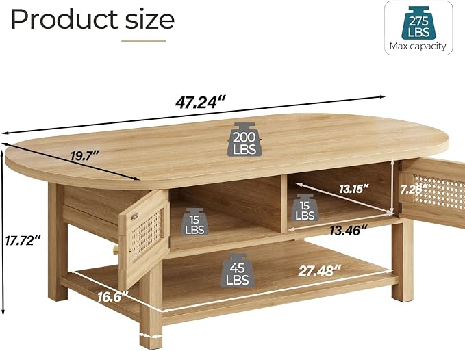 LVB Rattan Coffee Table, Boho Wood Living Room Table - Image 2