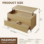 Coffee Table Lift Top with 2 Drawers, 40 Inch Multi-Function Coffee Table with - Image 2