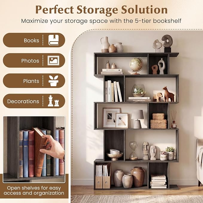 Giantex 5-Tier Bookshelves Set of 2, 10-Cube Geometric Bookcase - Image 4