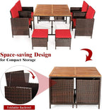 Tangkula 9 Pieces Acacia Wood Patio Dining Set, Space Saving Wicker Chairs and - Image 6