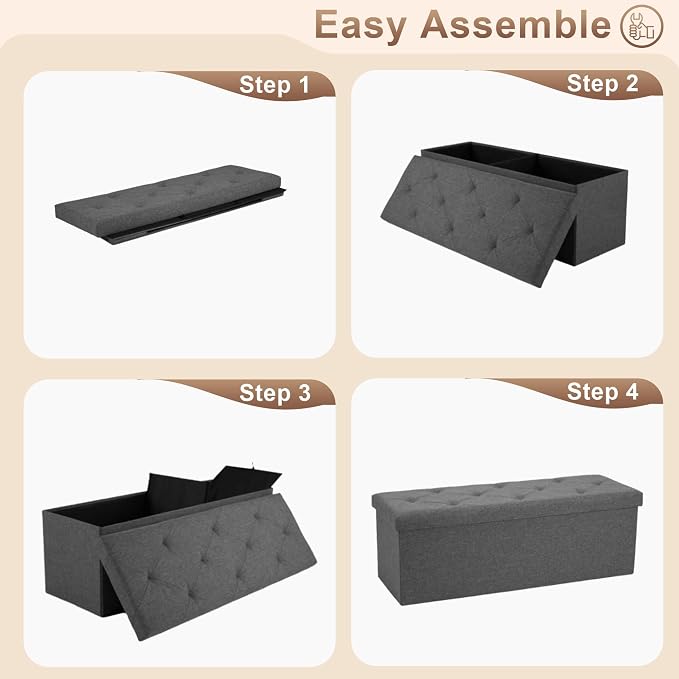43 inch Storage Ottoman Bench, 30 inch Folding Storage Bench Ottoman, - Image 6