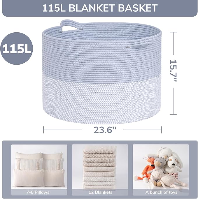 INDRESSME 115L Extra Large Rope Basket, Organizing Storage - Image 2