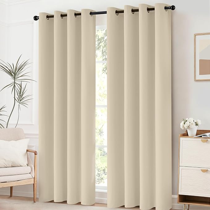 Yakamok Room Darkening Curtains 52x84 inch Length Cream Beige-Living Room | 2 - Image 6