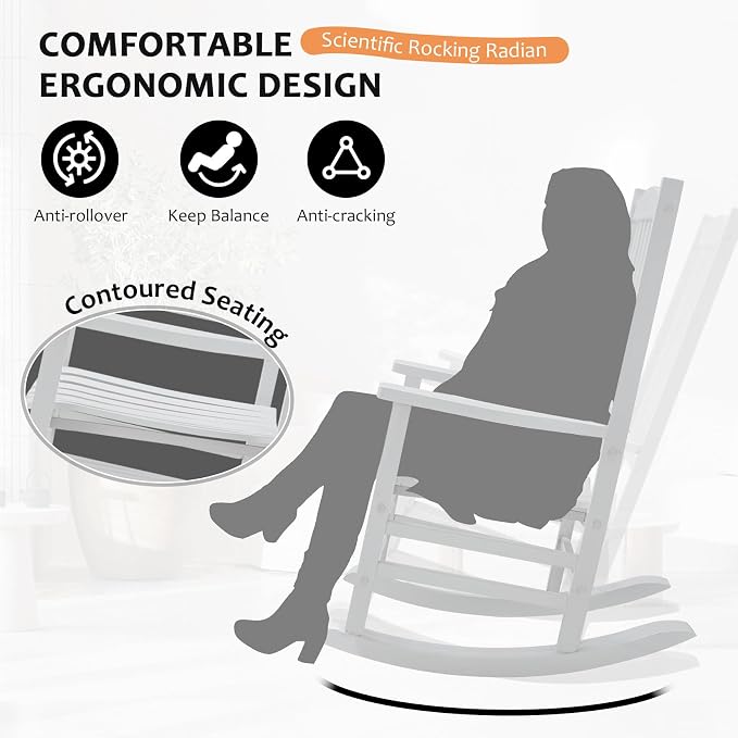 Hupmad Wooden Rocking Chair Outdoor Oversized Porch Rocker Chair, Patio Wooden - Image 5