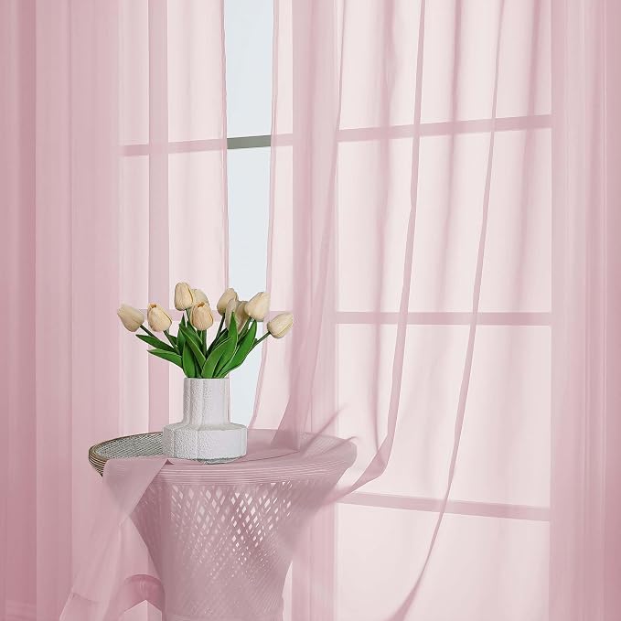 Blush Sheer Curtains 120 Inches Long 2 Panels Set, Airy Lightweight Sheer Blush - Image 6