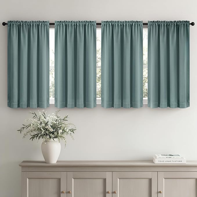 MIULEE Set of 4 Dusty Blue 45 Inch Short Blackout Kitchen Window Curtains | - Image 2
