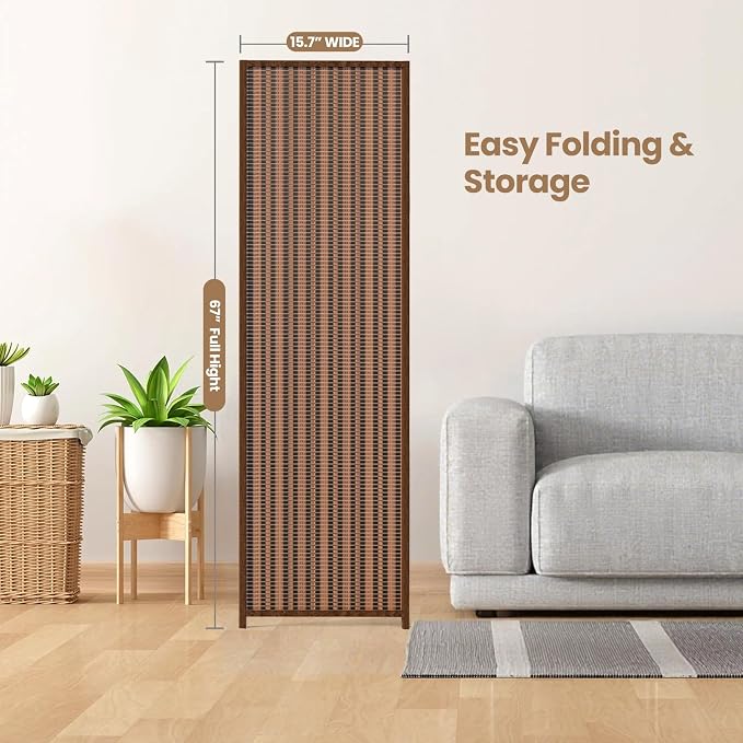 5 Panel Room Divider and Extra Wide Folding Privacy Screen, Bamboo Room Divider - Image 6