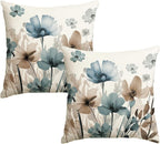 AVOIN colorlife Poppy Flowers Blue Brown Pillow Covers 18x18 Inch Set of 2 | by AVOINcolorlife