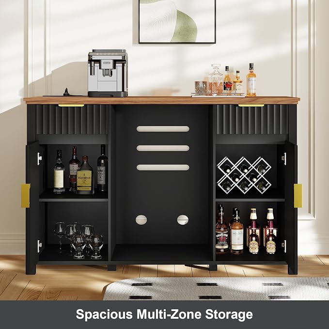 Coffee Bar with Mini Fridge Space & Charging Station, Modern Fluted Mini Fridge - Image 7