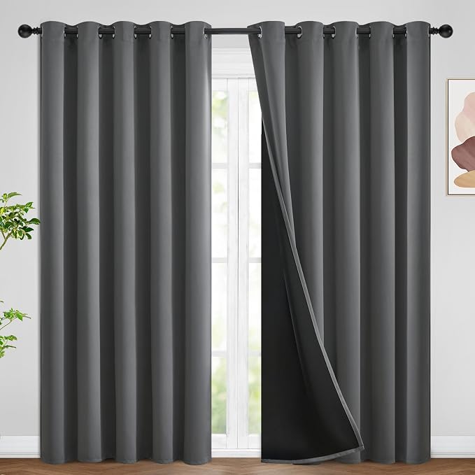 SimpleHome Grey 100% Blackout Curtains Room Darkening Living Room 84 Inch | by SimpleHome