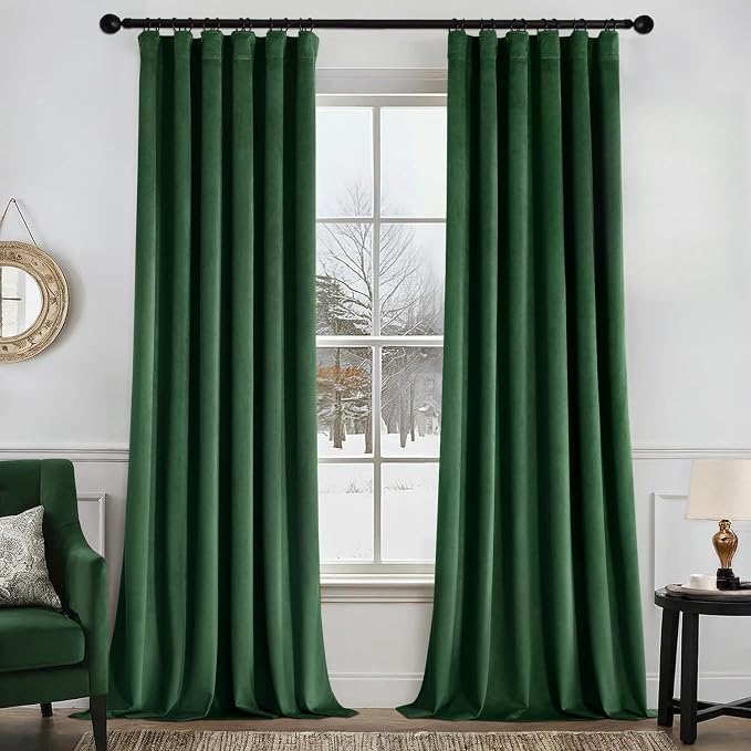 MIULEE Velvet Curtains 50W x 96L 2 Panels Hunter Green Blackout Curtains | by MIULEE