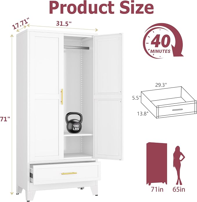 GAIOUS Steel Armoire Wardrobe Closet - Image 2