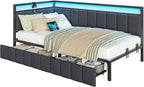 DICTAC Corner Bed Frame with 2 Storage Drawers and Charging Station Twin XL - Image 9