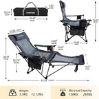Reclining Camping Chair with Removable Footrest Lounge Chair with Headrest - Image 3