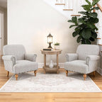 Black Striped Linen Fabric Accent Chair, Modern Farmhouse Upholstered Armchair - Image 7