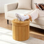 CAROLMADE Round Storage Ottoman, Velvet Folding Footrest Stool - Image 2