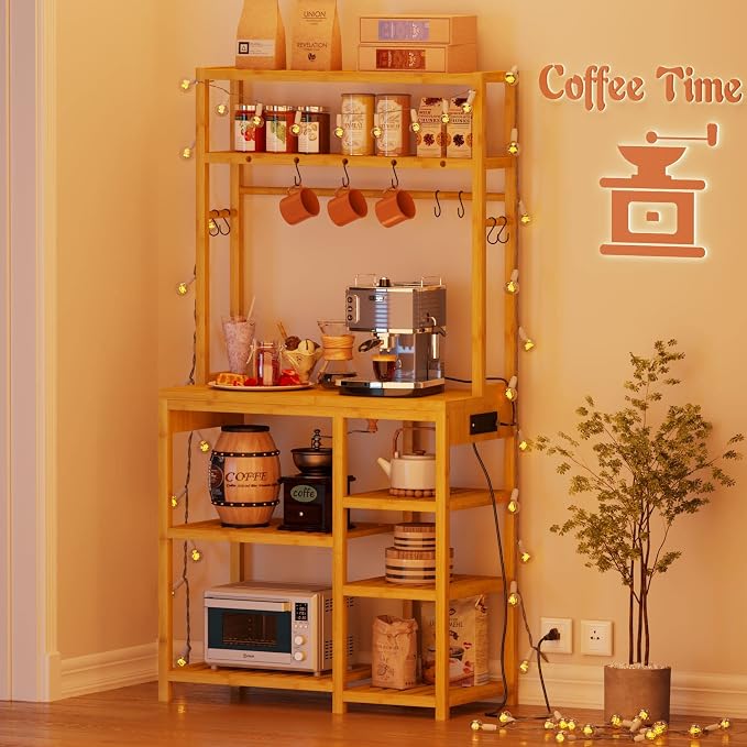 Bakers Rack with Power Outlets, 8-Tier Microwave Stand, Kitchen Utility Storage - Image 7