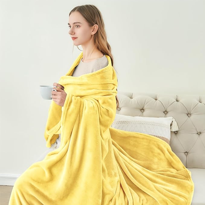 BEDELITE Fleece Blanket Soft Plush Twin Size Blanket Light Yellow 60"x80" | - Image 5