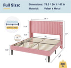 Allewie Full Size Velvet Bed Frame/Vertical Channel Tufted Wingback - Image 2