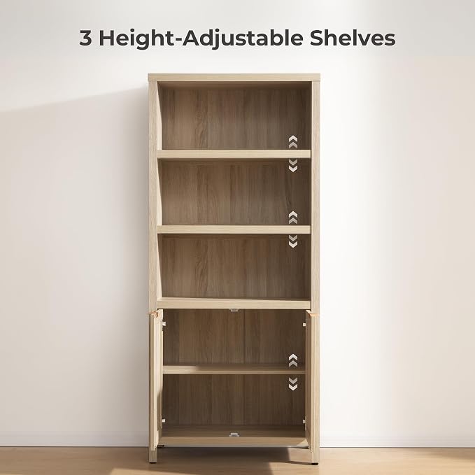 SICOTAS Bookcase 71" Tall Bookshelf 5 Tier Rattan Boho Bookcase - Image 6