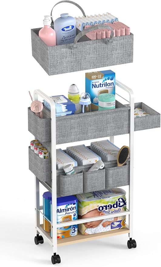 LIDTOP 2In1 Diaper Caddy & 4-Tier Rolling Diaper Cart, Diaper Caddy Organizer by LIDTOP