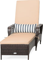 COSTWAY PE Rattan Chaise Lounge Chair, 6 Gear Adjustable Recliner by COSTWAY