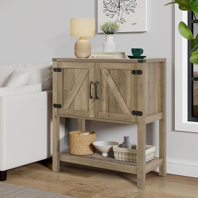 Mufico Sofa Table Console Table, Coffee Bar Cabinet, 31.5 L x 13.8 D x 34.65 H - Image 6