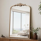 Besdomus Large Antique Wall Mirror: 24"x36" French Arched Champagne Gold - Image 3