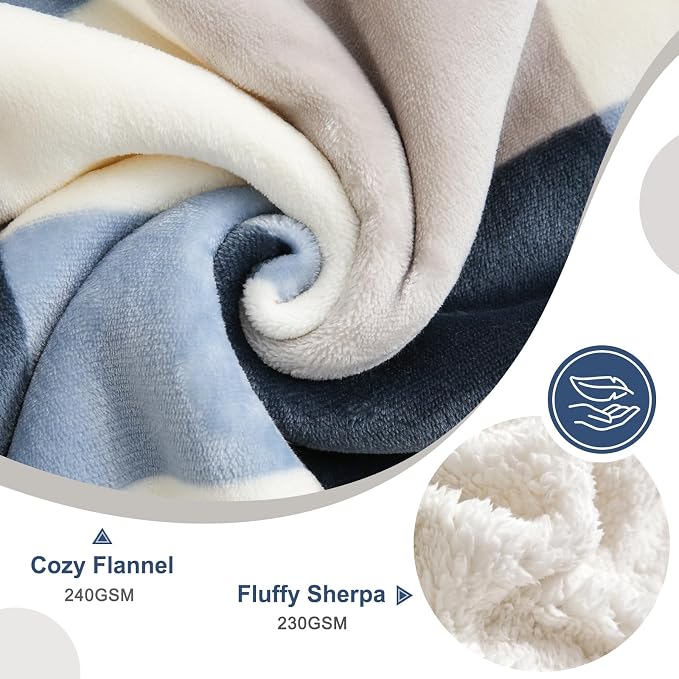 PU MEI Sherpa Fleece Throw Blanket 60" x 80" Reversible Plush Fluffy Large Big - Image 3