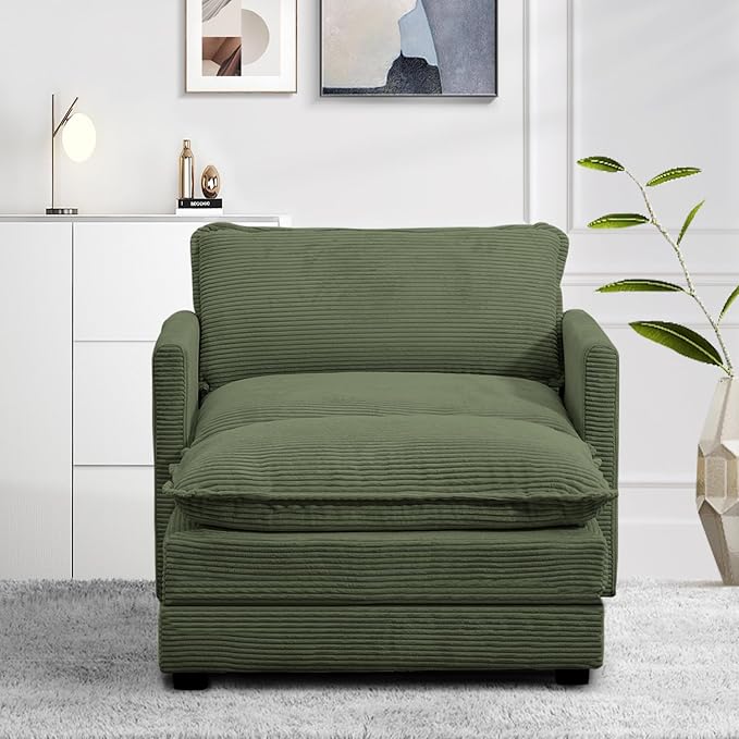 ROWHY Single Armchair with Ottoman, Modern Corduroy Cloud Couch with - Image 7