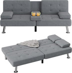 Flamaker Futon Sofa Bed Modern Folding Futon Set Linen Fabric Convertible by Flamaker